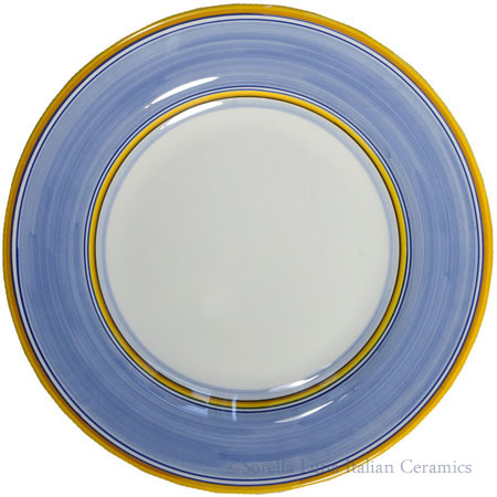 Deruta Italian Salad Plate - Yellow Rim Solid Light Blue
