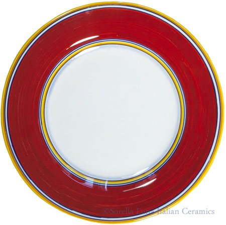 Deruta Italian Salad Plate - Yellow Rim Solid Red
