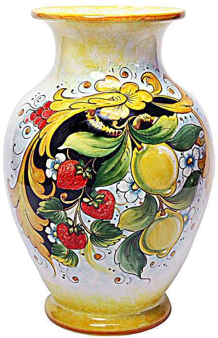 Deruta Italian Ceramic Vase - Strawberries and Lemons