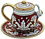 Ceramic Majolica Tea Coffee Pot Saucer Red Gold Leaf 12