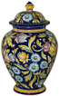 Italian Ceramic Centerpiece Urn - Blue Floral