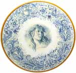 Ceramic Majolica Plate Figure Botticelli Blue 42cm