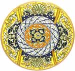 Ceramic Majolica Plate Shells Dragons Yellow Blue 52cm