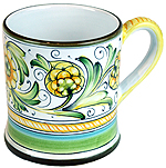 ceramic majolica coffee mug cup peacock green large