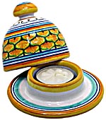 Ceramic Majolica Covered Candle Yellow Peacock 10cm