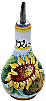 Ceramic Majolica Olive Oil Dispenser Sunflower White 16