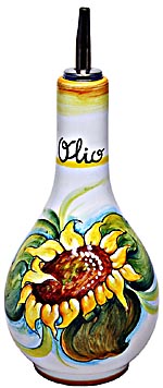 Ceramic Majolica Olive Oil Dispenser Sunflower White 20