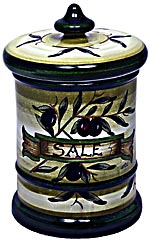 Ceramic Majolica Salt Jar Tuscan Green Olive 20cm