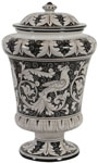 Italian Ceramic Centerpiece Urn - Black Doves