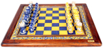 Italian ceramic majolica chess set blue yellow 58cm