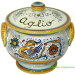 Ceramic Majolica Covered Garlic Jar
