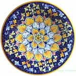 Ceramic Majolica Plate Flower Orange Blue
