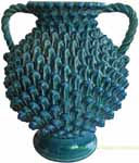 Tuscan Handmade Handled Vase - Blue with Pine