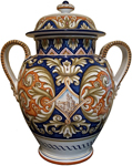 Italian Ceramic Centerpiece Handled Urn - Castle Shield 45cm