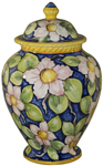 Italian Ceramic Centerpiece Urn - Blue/Pink Floral
