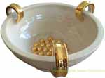 Tuscan Centerpiece Handled Bowl - Cream and Gold