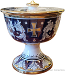 Urn - Pisside Blue and Oro Gold with Cross