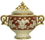 Covered Bowl/Urn - Ruby and Gold Handled Petit