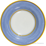 Deruta Italian Pasta Plate - Yellow Border Solid Light Blue