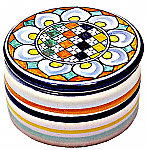 Ceramic Maiolica Covered Checker Flower Cylinder Box 6cm